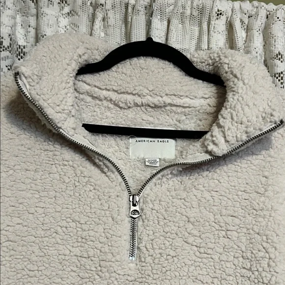 American Eagle Outfitters Cream Sherpa Quarter-Zip Pullover - Picture 4 of 7